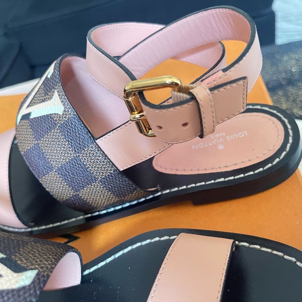 Louis Vuitton Calfskin Damier Ebene Passenger Flat Sandals - Picture 5 of 10